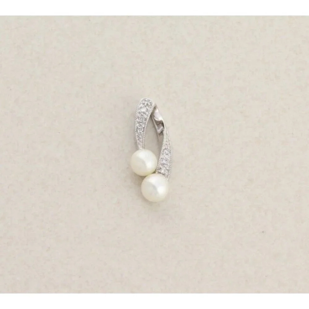 Pendant Only 10K White Gold Freshwater Pearl and Diamond Pendant
